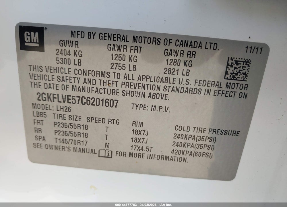 2012 GMC TERRAIN SLT-1 VIN: 2GKFLVE57C6201607