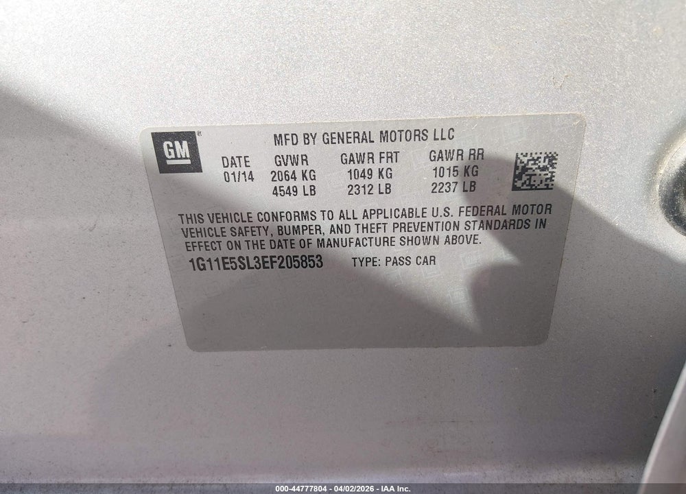 2014 CHEVROLET MALIBU 2LT VIN: 1G11E5SL3EF205853