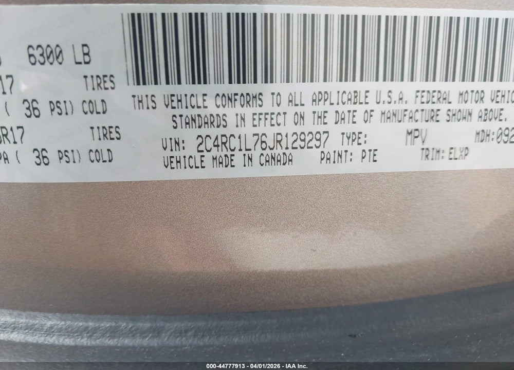 2018 CHRYSLER PACIFICA HYBRID TOURING L VIN: 2C4RC1L76JR129297