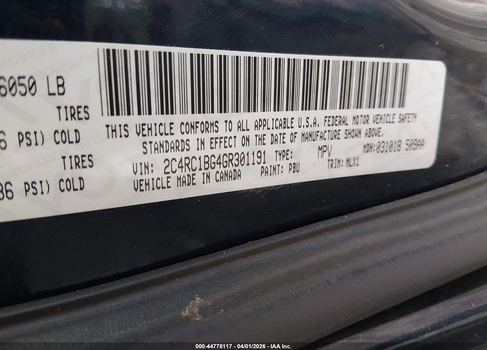 2016 CHRYSLER TOWN & COUNTRY VIN: 2C4RC1BG4GR301191