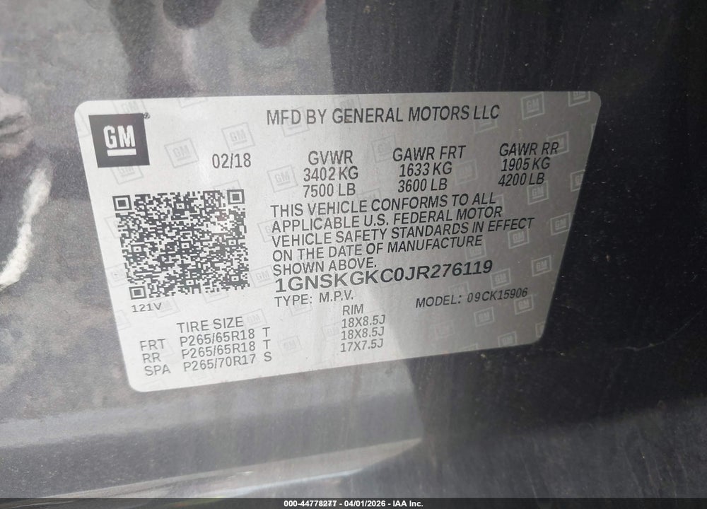 2018 CHEVROLET SUBURBAN LS VIN: 1GNSKGKC0JR276119