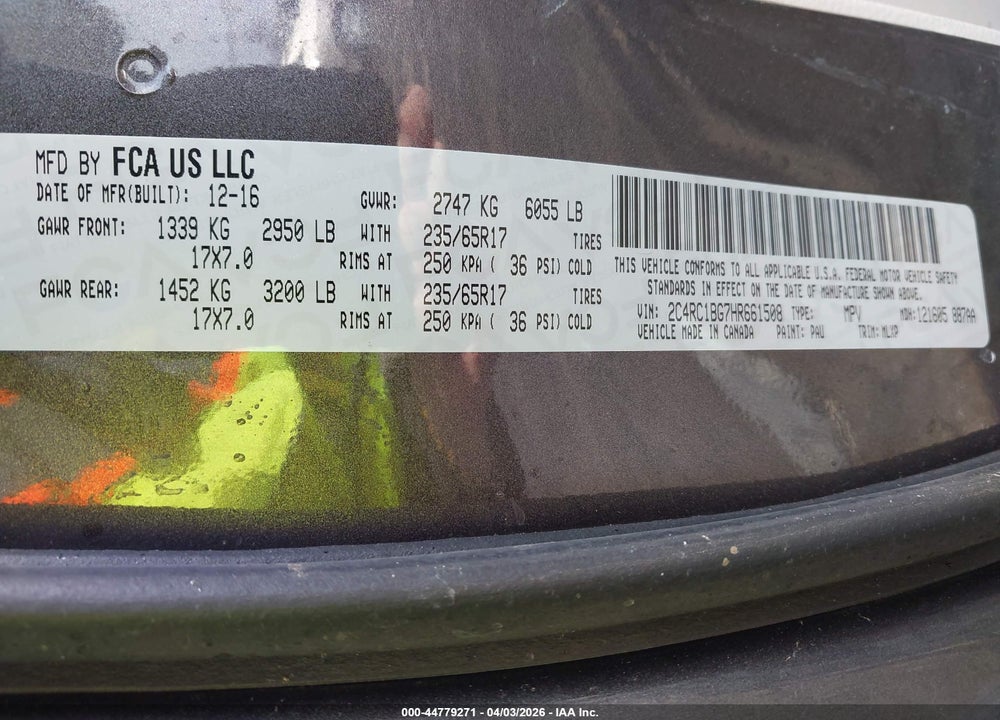 2017 CHRYSLER PACIFICA TOURING-L VIN: 2C4RC1BG7HR661508