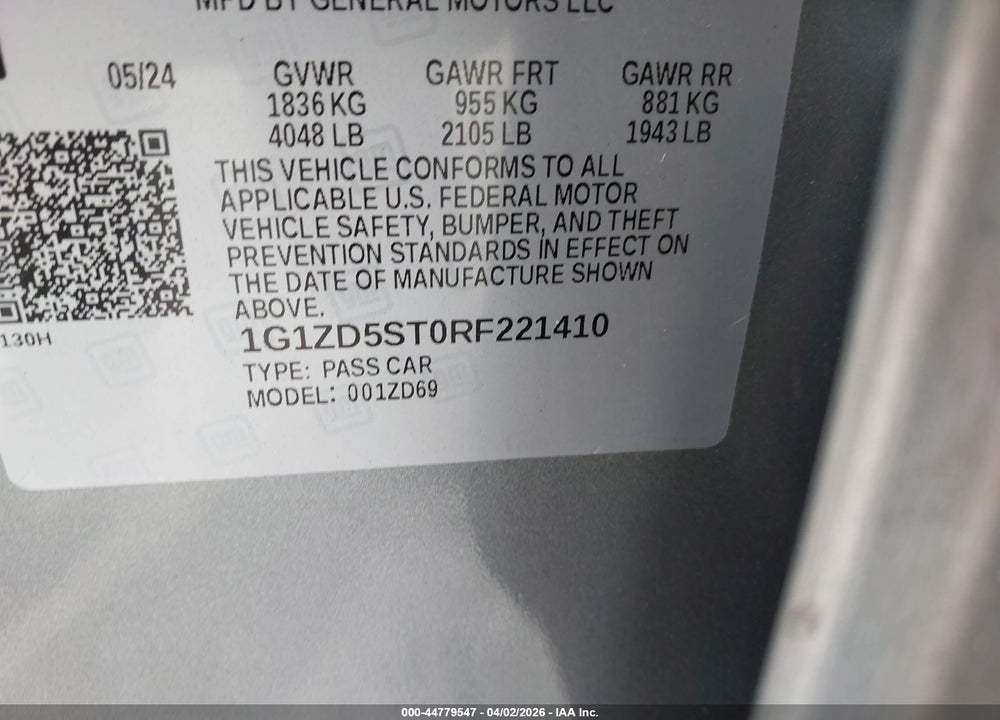 2024 CHEVROLET MALIBU FWD 1LT VIN: 1G1ZD5ST0RF221410