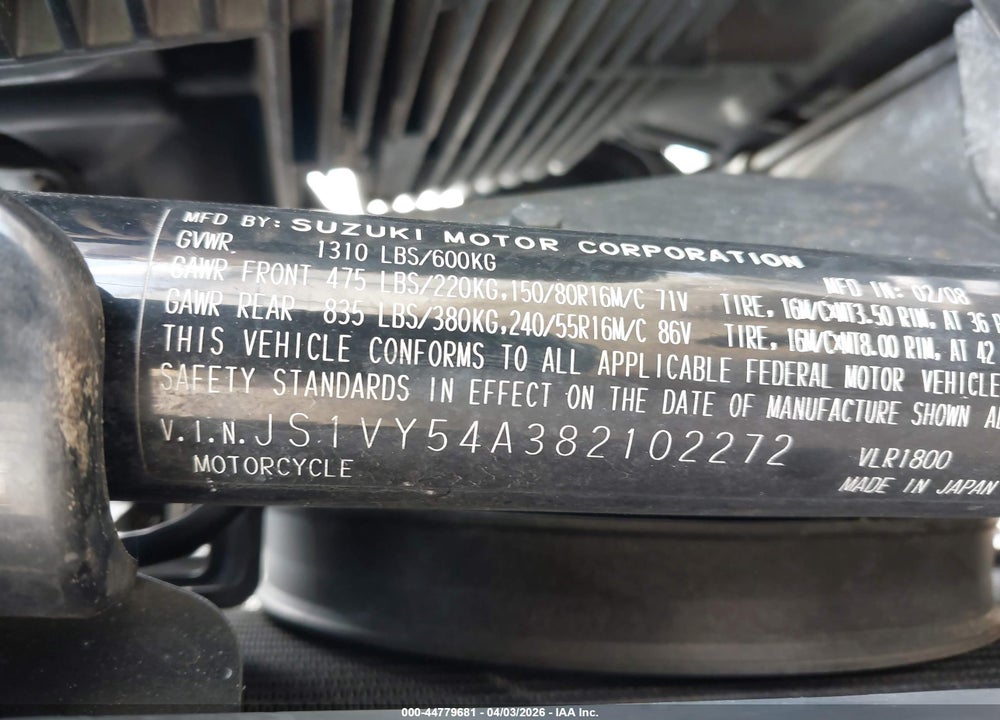 2008 SUZUKI VLR1800 VIN: JS1VY54A382102272