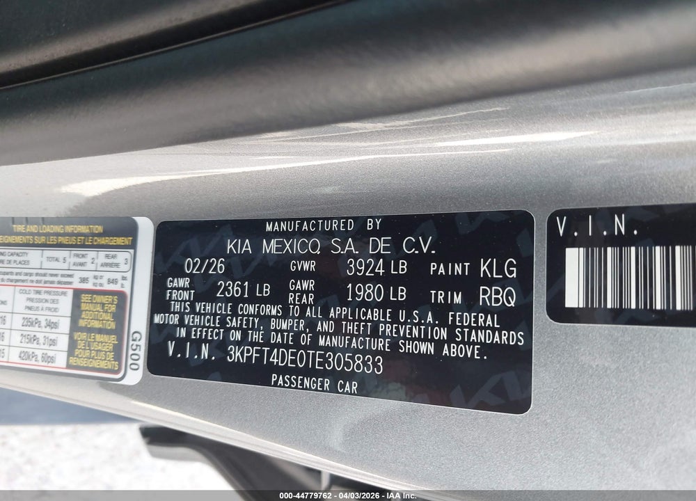 2026 KIA K4 LXS VIN: 3KPFT4DE0TE305833