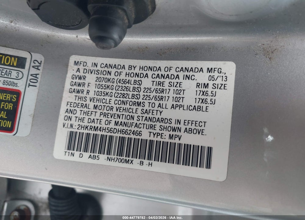 2013 HONDA CR-V EX VIN: 2HKRM4H56DH662466