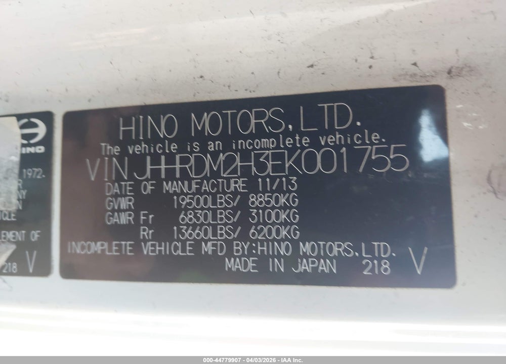 2014 HINO 195 VIN: JHHRDM2H3EK001755