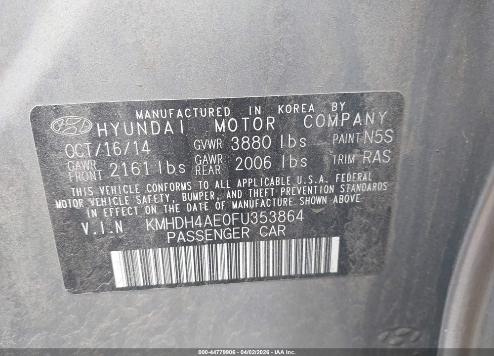 2015 HYUNDAI ELANTRA SE VIN: KMHDH4AE0FU353864