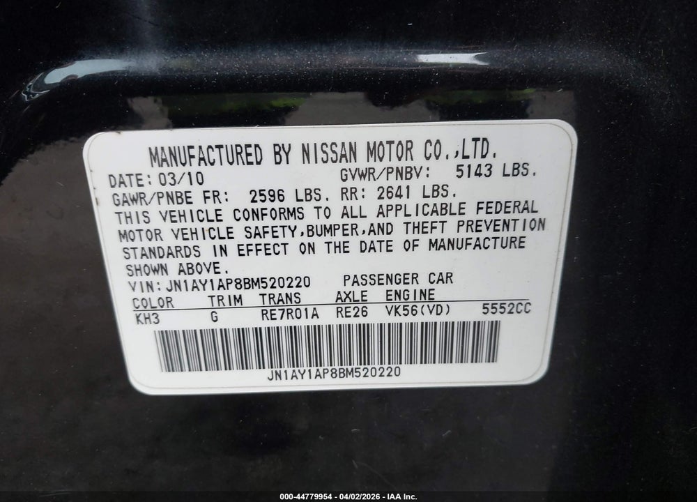 2011 INFINITI M56 VIN: JN1AY1AP8BM520220