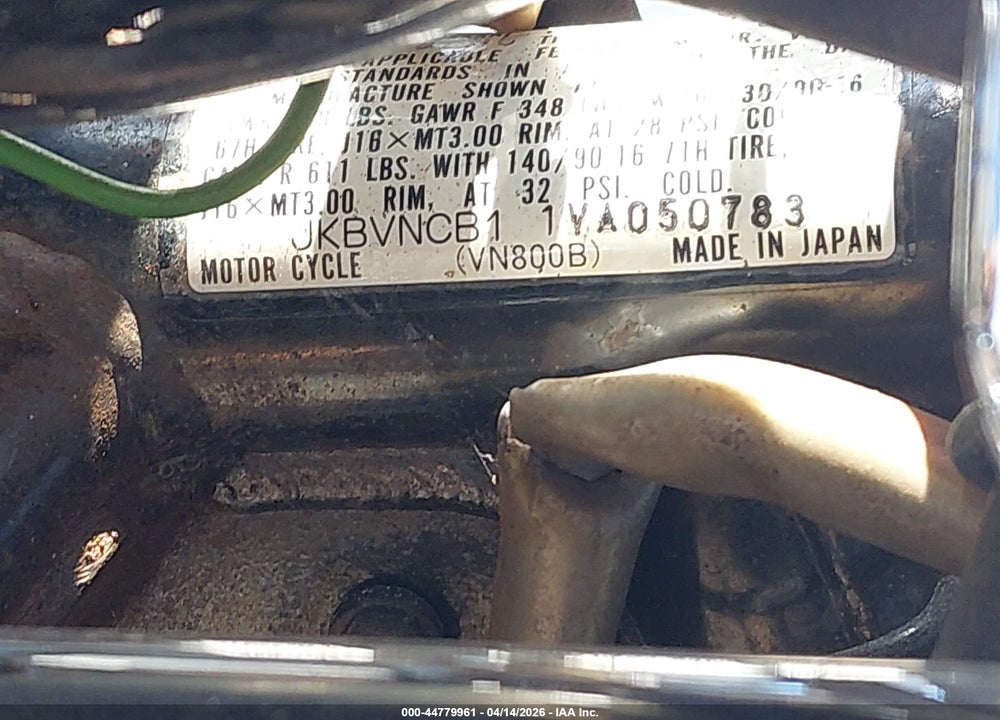 1997 KAWASAKI VN800 B VIN: JKBVNCB11VA050783