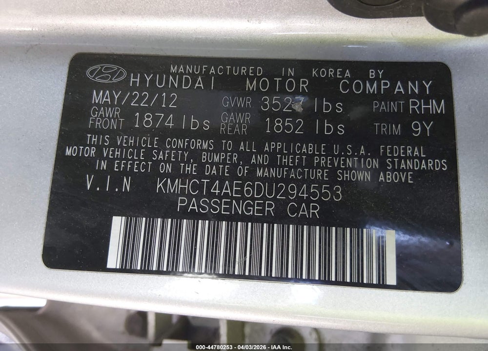 2013 HYUNDAI ACCENT GLS VIN: KMHCT4AE6DU294553