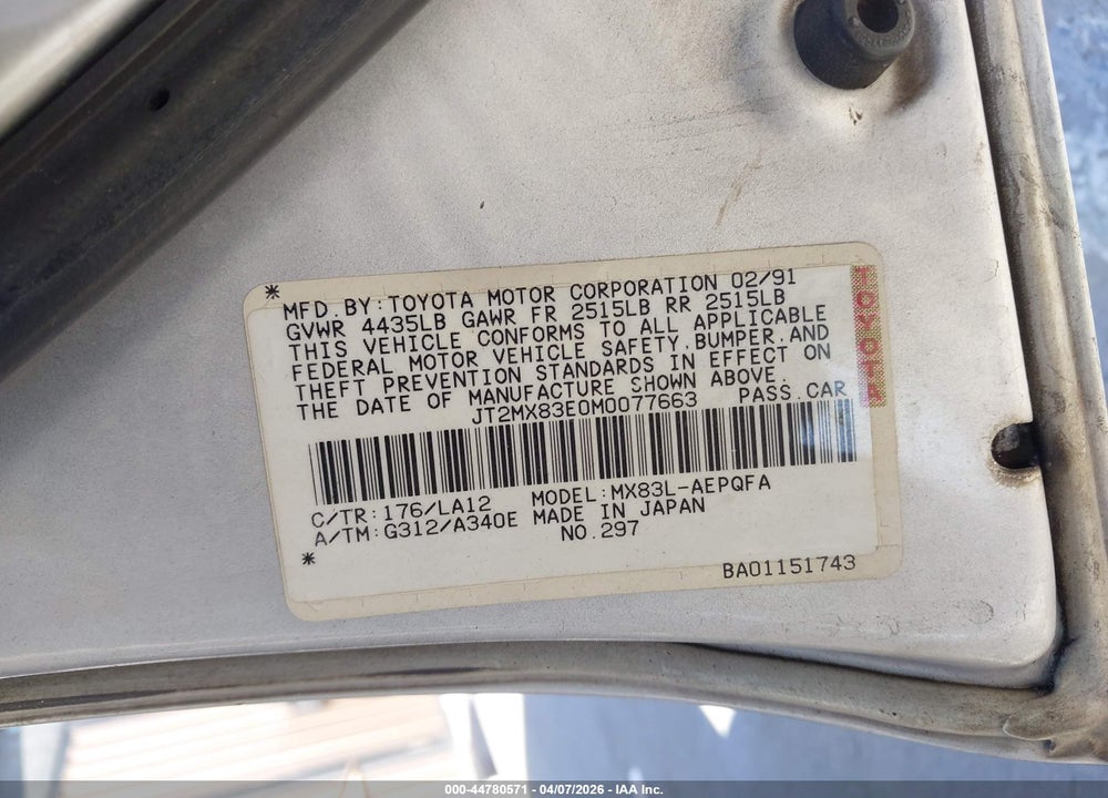 1991 TOYOTA CRESSIDA LUXURY VIN: JT2MX83E0M0077663