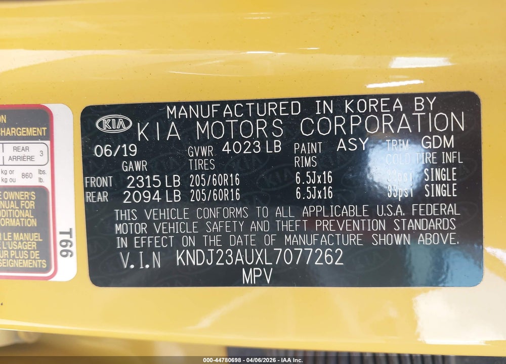 2020 KIA SOUL LX VIN: KNDJ23AUXL7077262