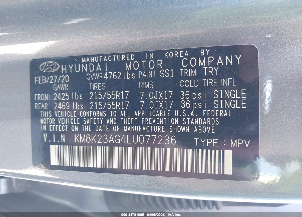 2020 HYUNDAI KONA ELECTRIC SEL VIN: KM8K23AG4LU077236