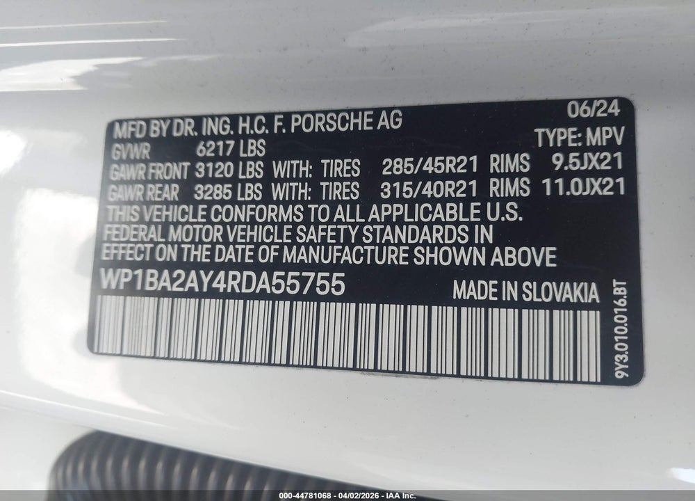 2024 PORSCHE CAYENNE COUPE VIN: WP1BA2AY4RDA55755