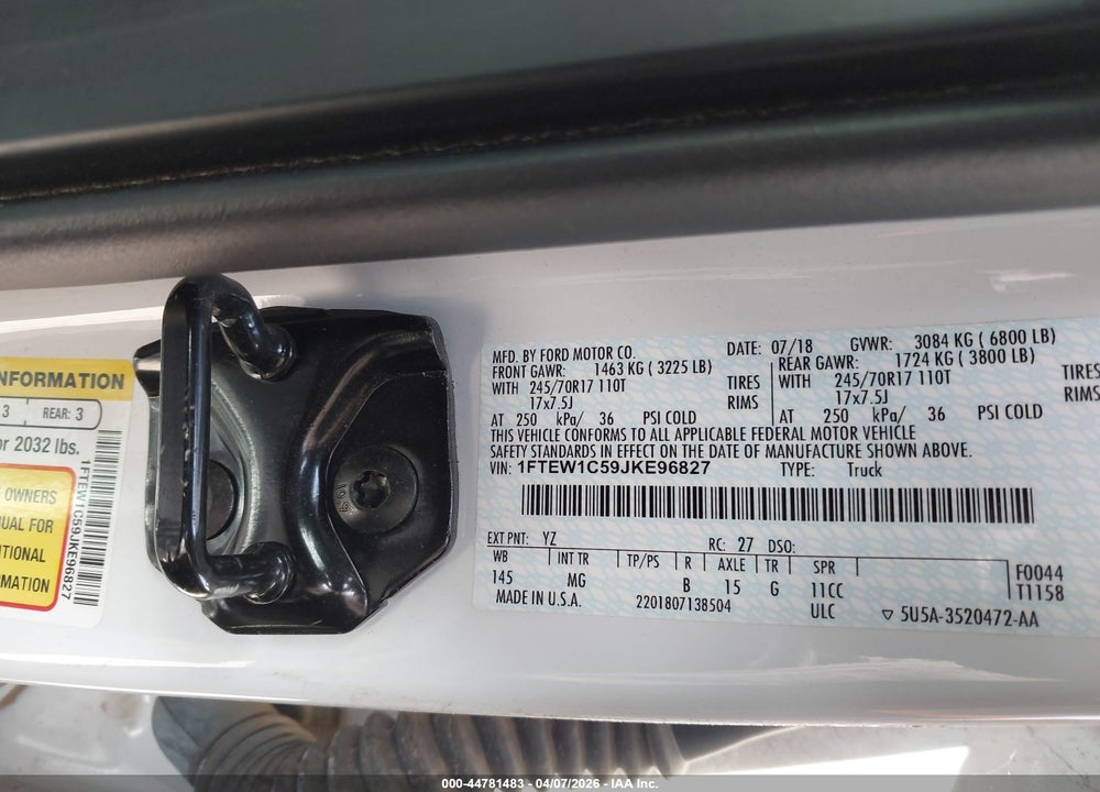 2018 FORD F-150 XLT VIN: 1FTEW1C59JKE96827