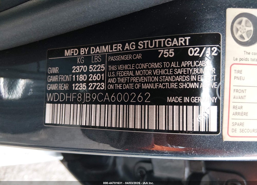 2012 MERCEDES-BENZ E 350 4MATIC VIN: WDDHF8JB9CA600262