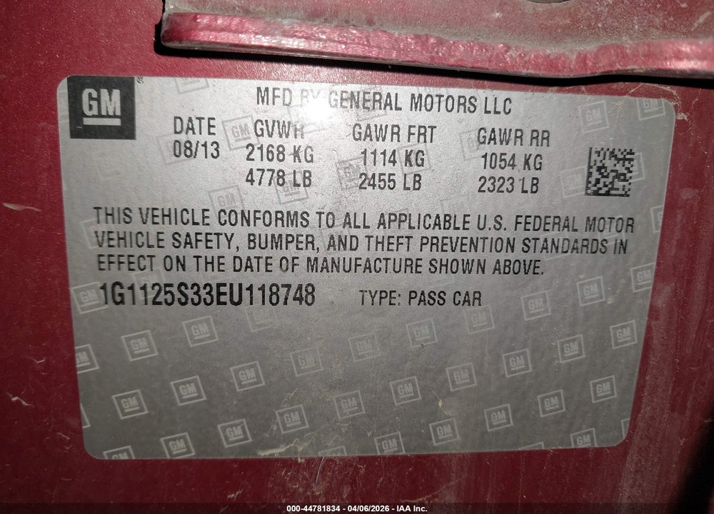 2014 CHEVROLET IMPALA 2LT VIN: 1G1125S33EU118748