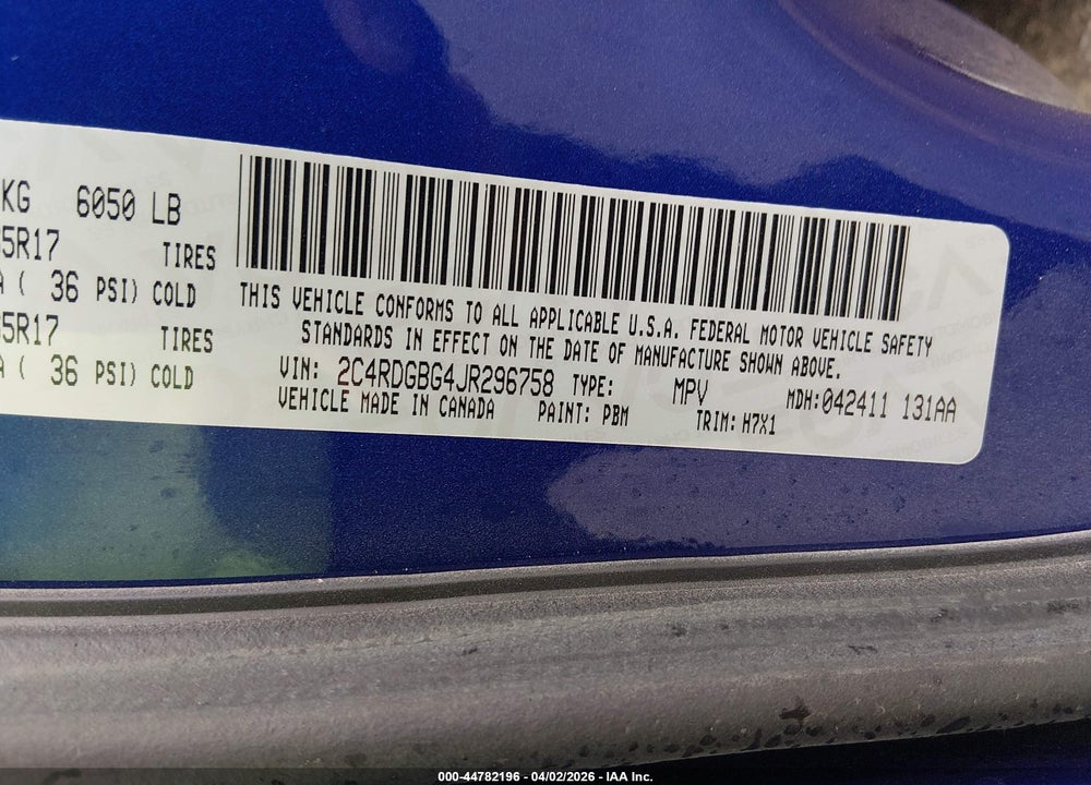 2018 DODGE GRAND CARAVAN SE VIN: 2C4RDGBG4JR296758