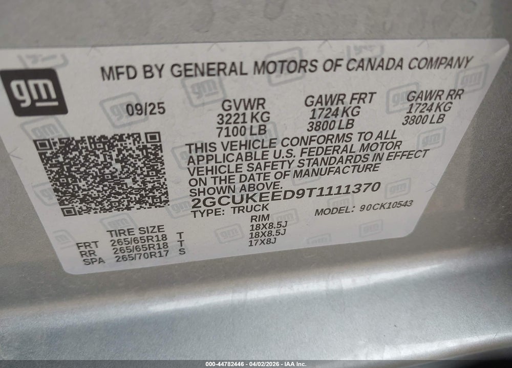 2026 CHEVROLET SILVERADO 1500 VIN: 2GCUKEED9T1111370