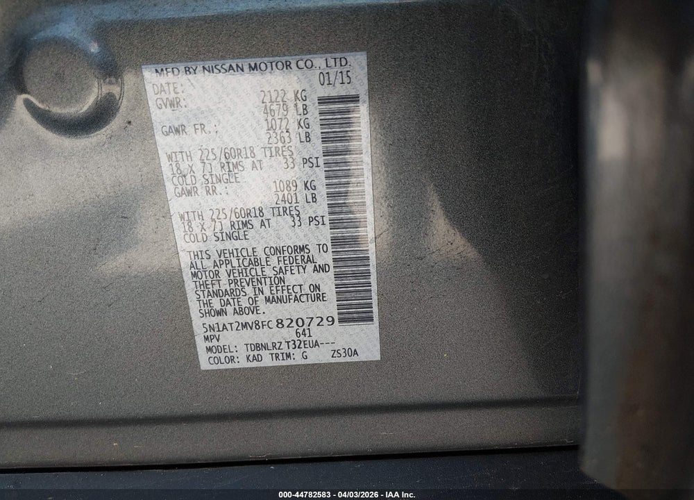 2015 NISSAN ROGUE SL VIN: 5N1AT2MV8FC820729