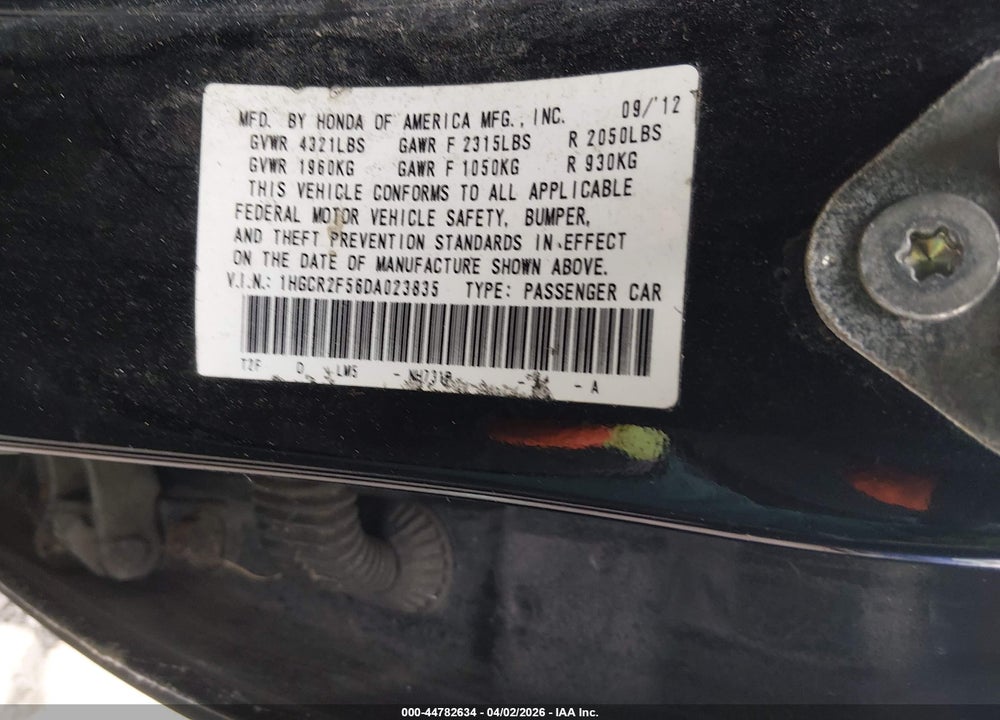 2013 HONDA ACCORD SPORT VIN: 1HGCR2F56DA023835
