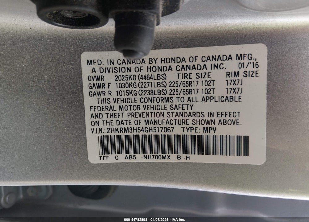2016 HONDA CR-V EX VIN: 2HKRM3H54GH517067
