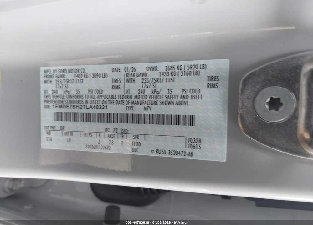 2026 FORD BRONCO BIG BEND VIN: 1FMDE7BH2TLA40321