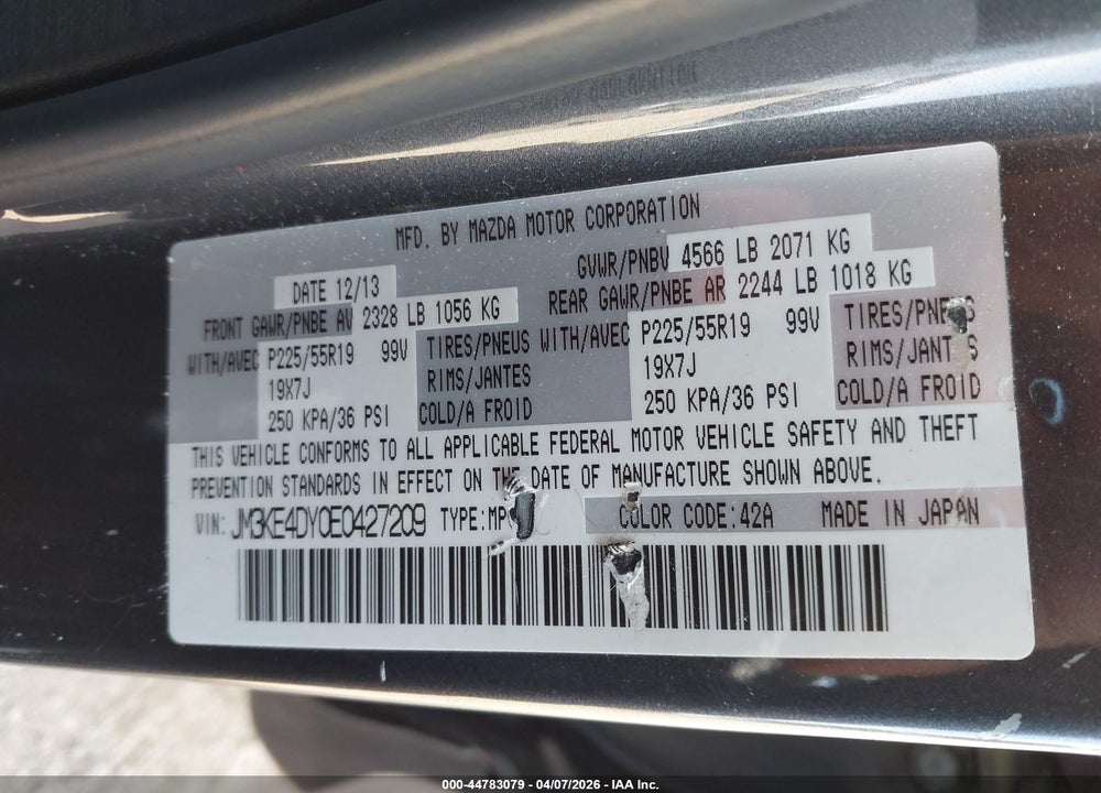 2014 MAZDA CX-5 GRAND TOURING VIN: JM3KE4DY0E0427209