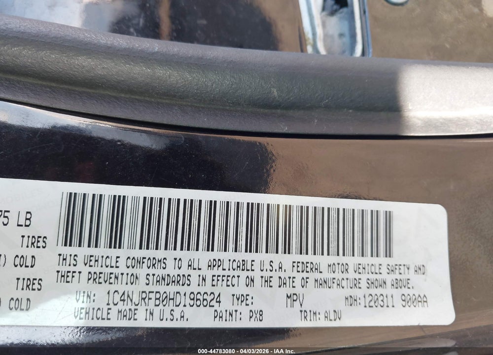 2017 JEEP PATRIOT HIGH ALTITUDE 4X4 VIN: 1C4NJRFB0HD196624