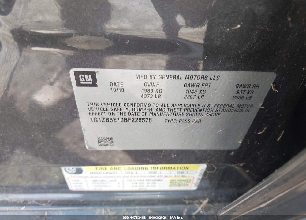2011 CHEVROLET MALIBU LS VIN: 1G1ZB5E10BF226578