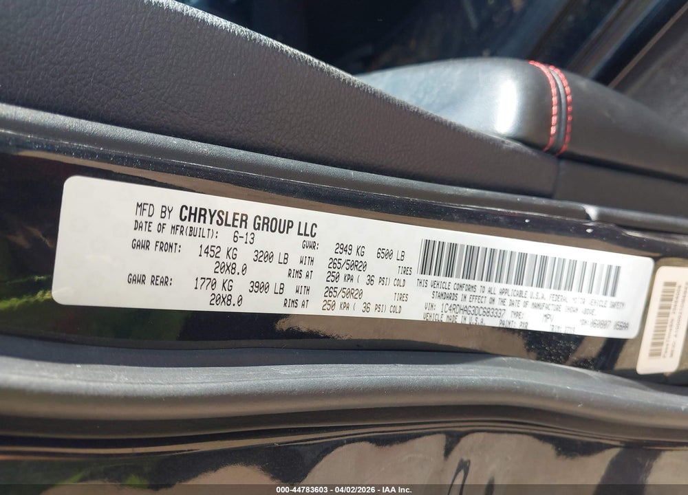 2013 DODGE DURANGO SXT VIN: 1C4RDHAG3DC683337