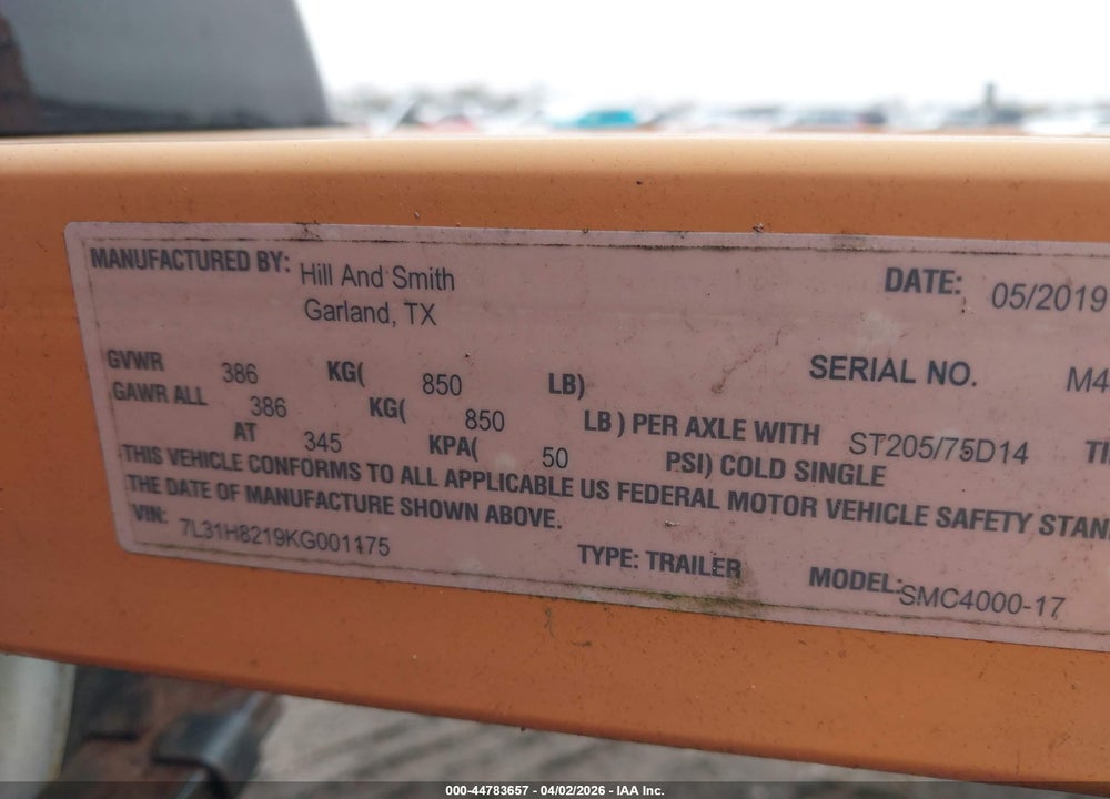 2019 SMC4000-17 M447 VIN: 7L31H8219KG001175