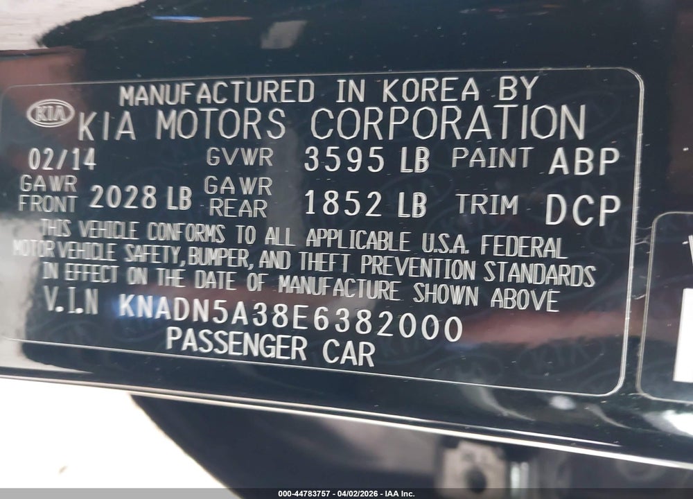 2014 KIA RIO EX VIN: KNADN5A38E6382000