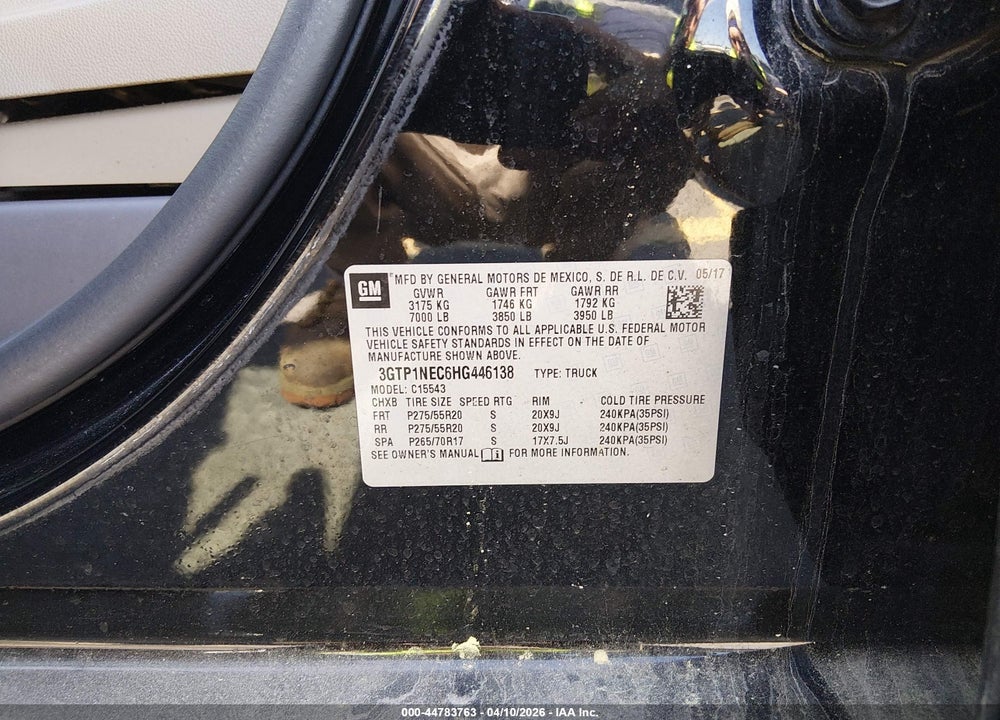 2017 GMC SIERRA 1500 SLT VIN: 3GTP1NEC6HG446138