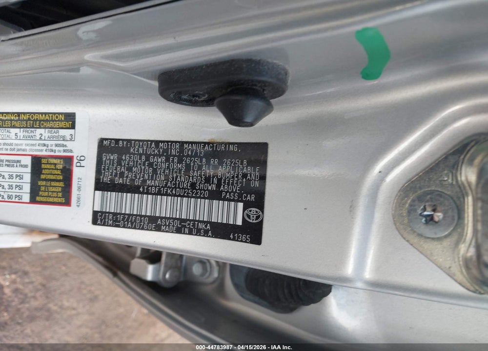 2013 TOYOTA CAMRY LE VIN: 4T1BF1FK4DU252320