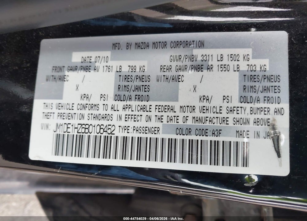 2011 MAZDA 2 SPORT VIN: JM1DE1HZ6B0106452