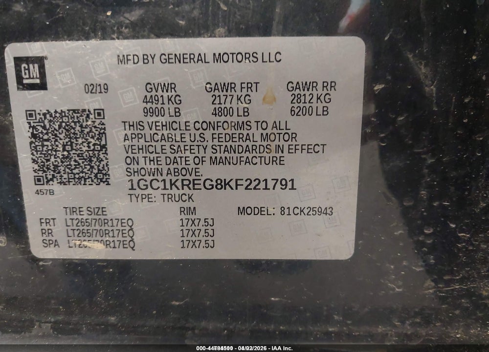 2019 CHEVROLET SILVERADO 2500HD WT VIN: 1GC1KREG8KF221791