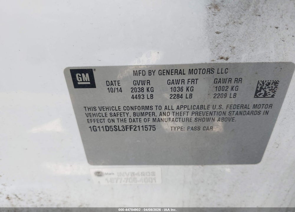 2015 CHEVROLET MALIBU 2LT VIN: 1G11D5SL3FF211575