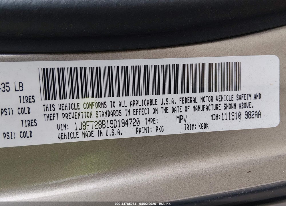 2009 JEEP PATRIOT SPORT VIN: 1J8FT28B19D194720