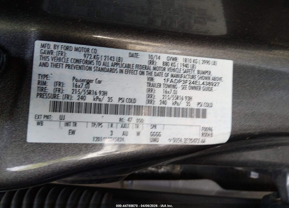 2014 FORD FOCUS SE VIN: 1FADP3F24EL438927