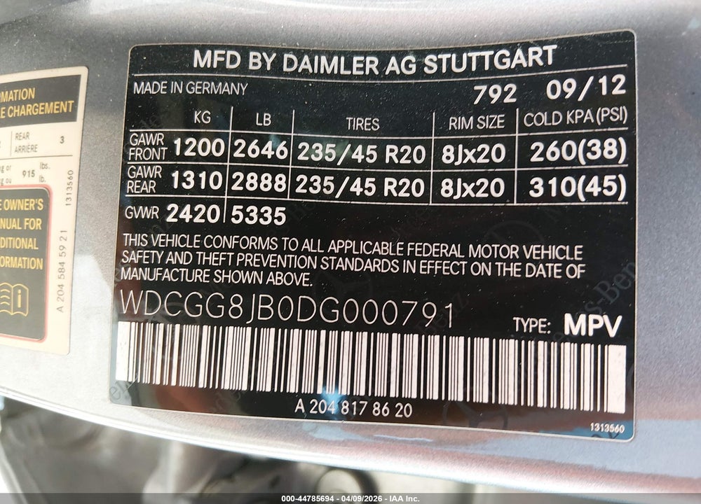 2013 MERCEDES-BENZ GLK 350 4MATIC VIN: WDCGG8JB0DG000791