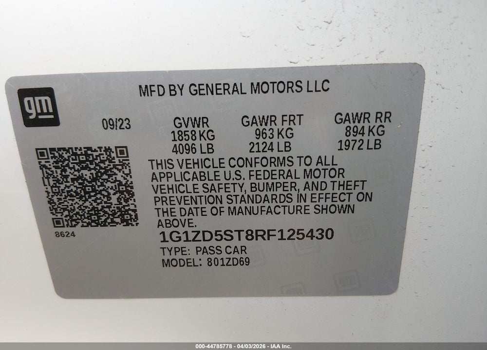 2024 CHEVROLET MALIBU FWD 1LT VIN: 1G1ZD5ST8RF125430