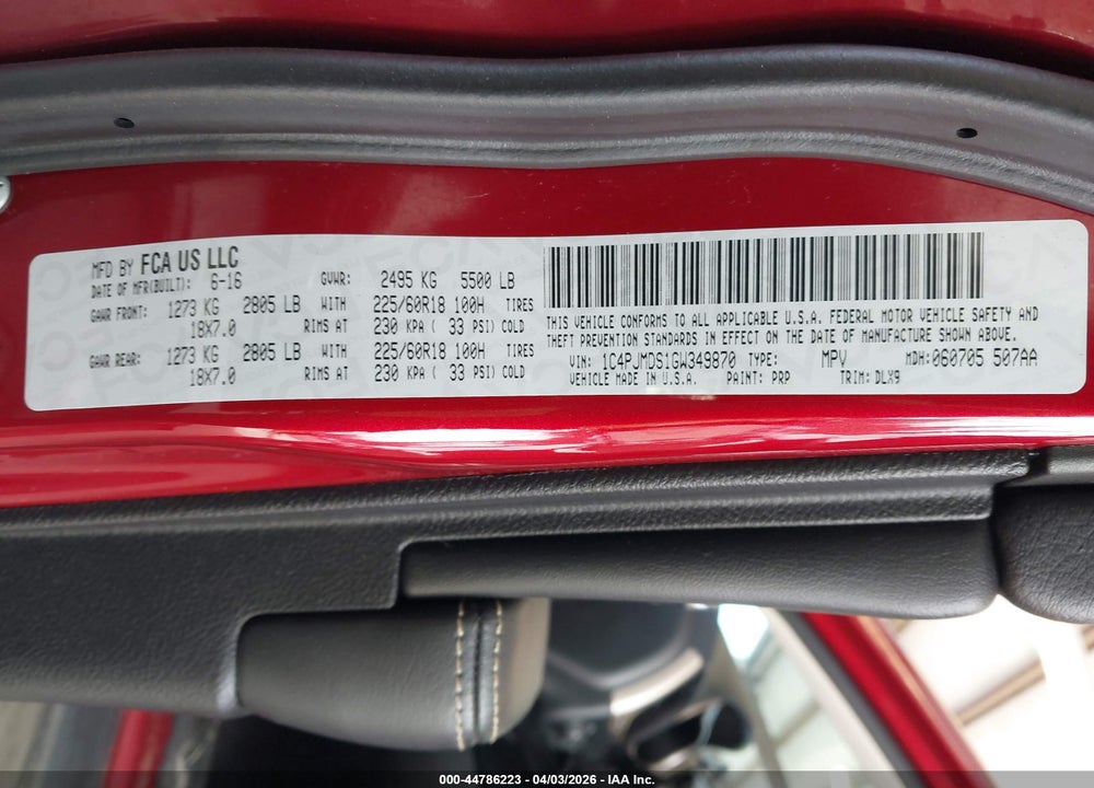 2016 JEEP CHEROKEE HIGH ALTITUDE VIN: 1C4PJMDS1GW349870