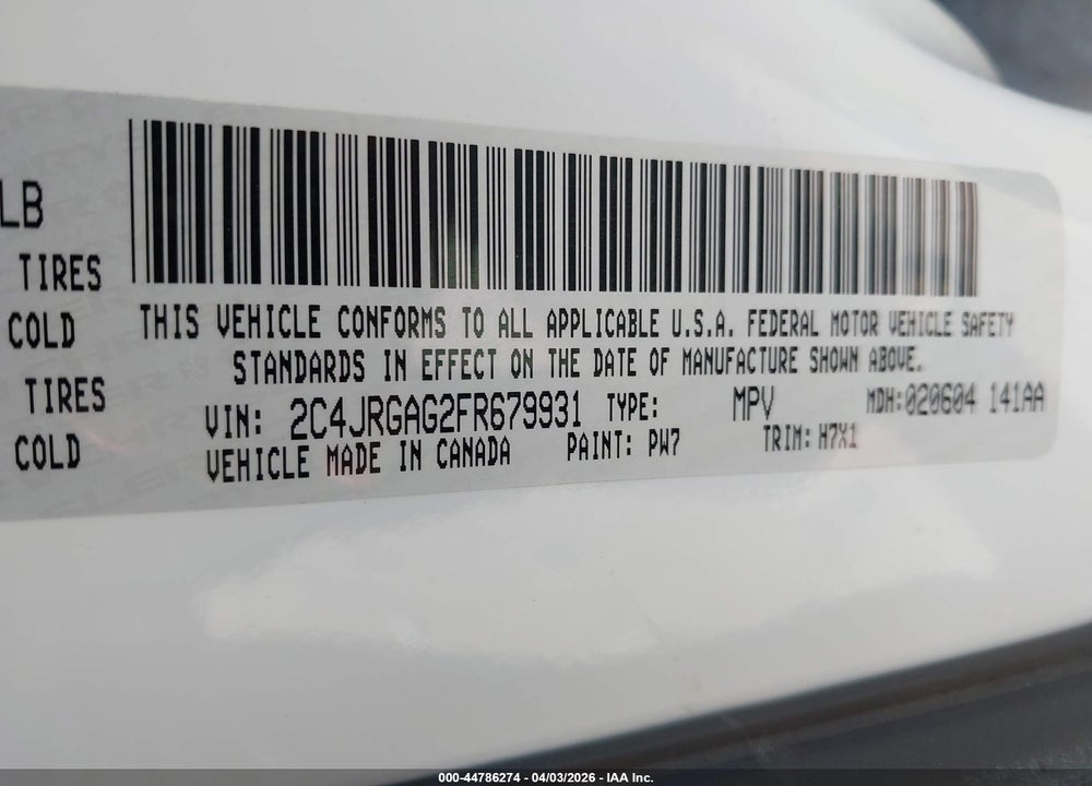 2015 RAM CARGO TRADESMAN VIN: 2C4JRGAG2FR679931
