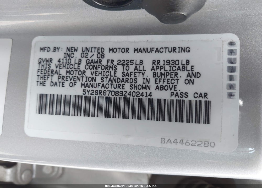 2009 PONTIAC VIBE GT VIN: 5Y2SR67089Z402414