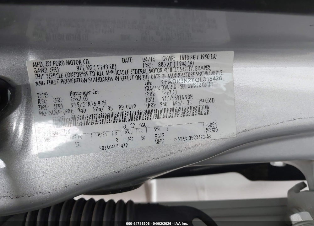 2016 FORD FOCUS SE VIN: 1FADP3K2XGL318428