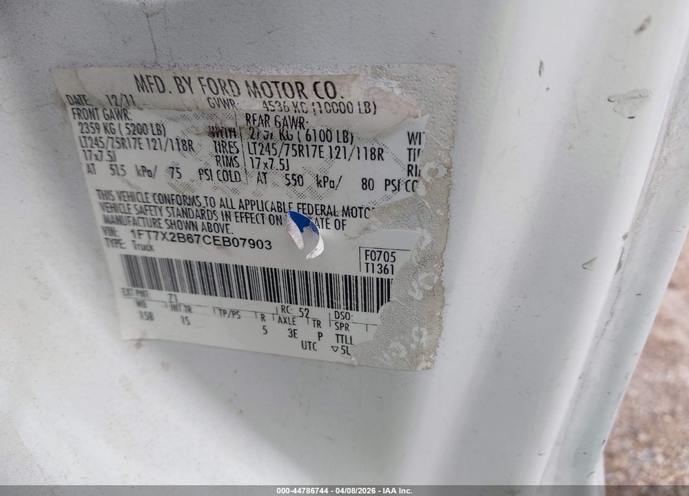 2012 FORD F-250 XL VIN: 1FT7X2B67CEB07903
