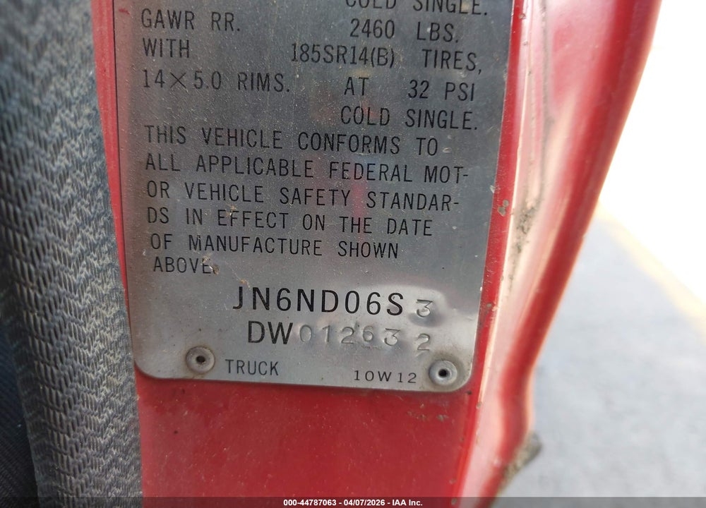 1983 DATSUN 720 KING CAB VIN: JN6ND06S3DW012632