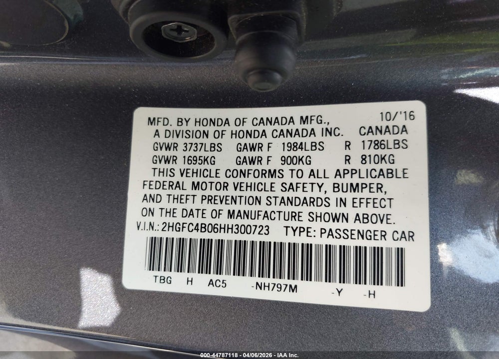 2017 HONDA CIVIC LX-P VIN: 2HGFC4B06HH300723